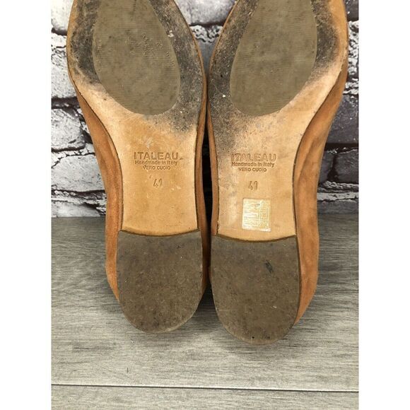 Italeau Handmade Camel Tan Suede Leather Pointed Toe Flats Women’s 41EU/10.5M US - Picture 9 of 16